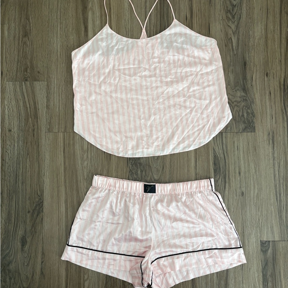Victoria's Secret Pink Satin Striped Pajama Set